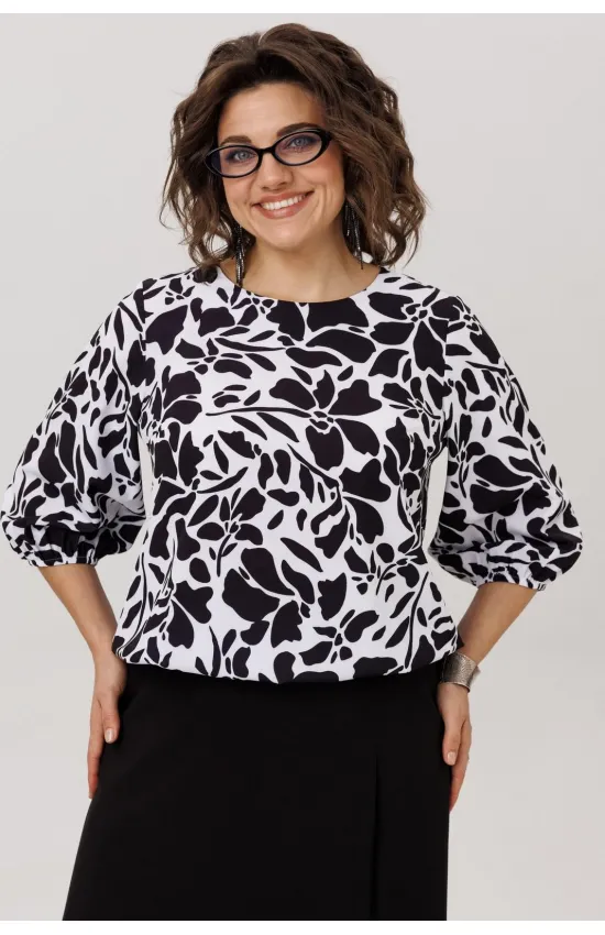 Блузка Anelli 1779 черно-белые цветы