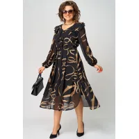 Платье Eva Grant 7297В черный в принт ленты Платье Eva Grant 7297В черный в принт ленты