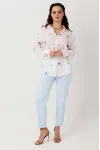 Блузка Mislana 1308 кремово-розовый, голубые цветы.
