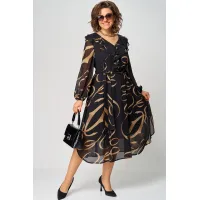 Платье Eva Grant 7297В черный в принт ленты Платье Eva Grant 7297В черный в принт ленты
