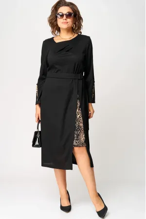 Платье Eva Grant 7220Б черный+принт капучино