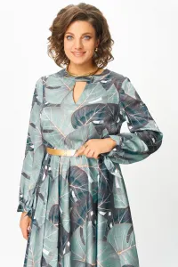Платье Swallow 707.1 принт «тропические листья в светло- бирюзовых и тёмных оттенках»