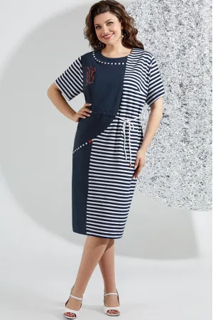 Платье Mira Fashion 5553 синий+белая полоска