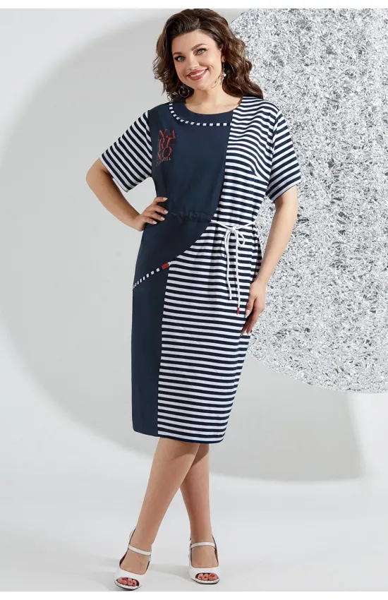 Платье Mira Fashion 5553 синий+белая полоска