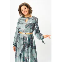 Платье Swallow 707.1 принт «тропические листья в светло- бирюзовых и тёмных оттенках»