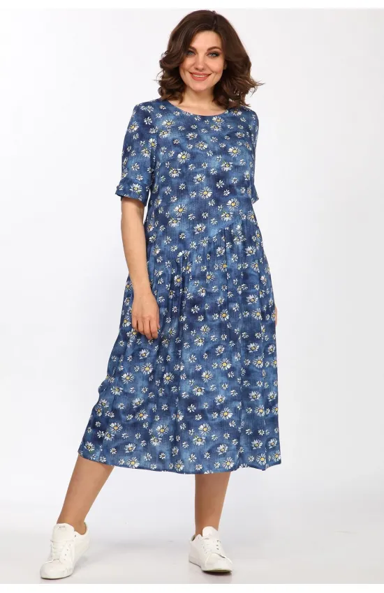 Платье Lady Style Classic 1783/3 Синие тона Ромашки