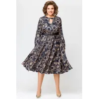 Платье Swallow 707 черный в бежевый принт