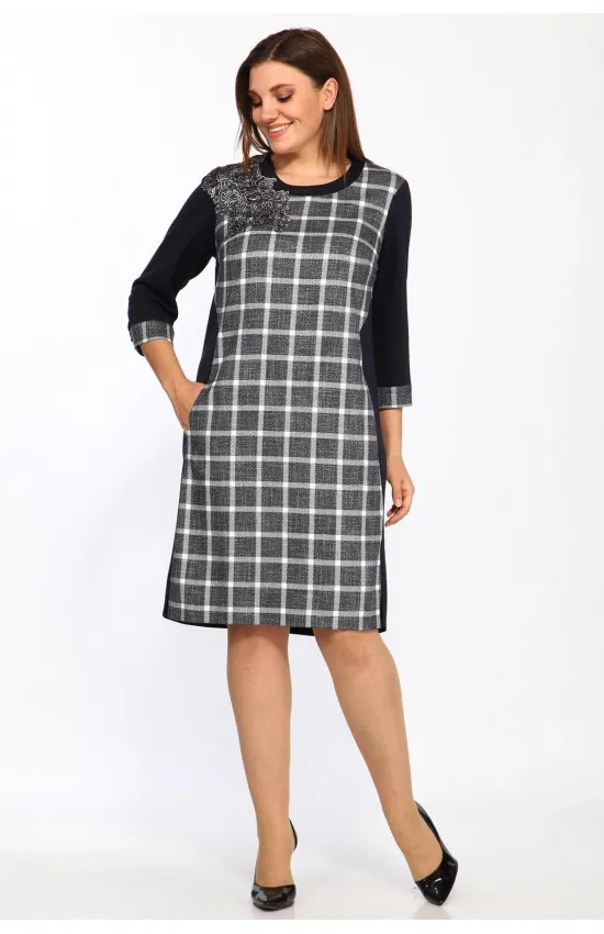 Платье Lady Style Classic 1488 Темно-синий с серым