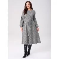 Платье Your Size 2269/170 Черно-белый в «гусиную лапку»