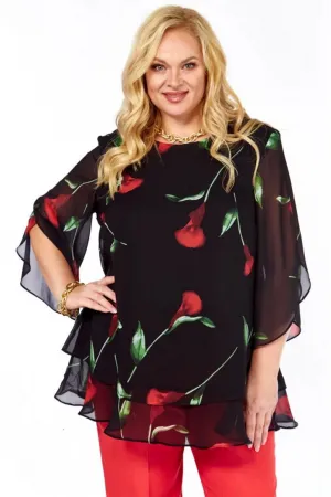 Блузка Элль-Стиль 2213.11 а черный, принт цветы