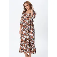 Платье Your Size 2259/164 Медно-коричневые и молочные цветы на черном