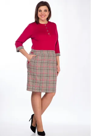Платье Lady Style Classic 701 Красный с бежевым Клетка