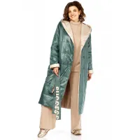 Пальто Диамант 1893 бежево-зелёный