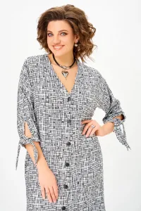 Платье Swallow 902.1 светло-серый Принт «черно-серая геометрия»