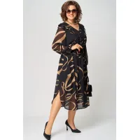 Платье Eva Grant 7297В черный в принт ленты Платье Eva Grant 7297В черный в принт ленты