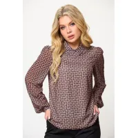 Блузка Talia Fashion 423 геометрический коричнево-черный принт. Блузка Talia Fashion 423 геометрический коричнево-черный принт.