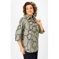Блузка Белэльстиль 877-326 олива+черный