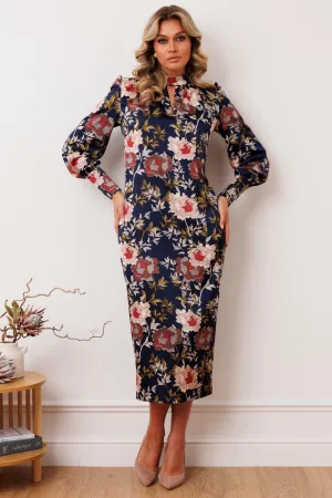 Платье Мода-Юрс 2915 темно-синий_цветы
