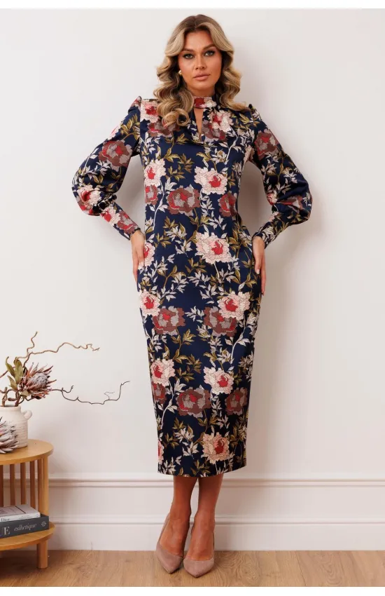 Платье Мода-Юрс 2915 темно-синий_цветы