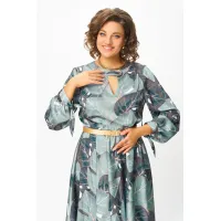 Платье Swallow 707.1 принт «тропические листья в светло- бирюзовых и тёмных оттенках»
