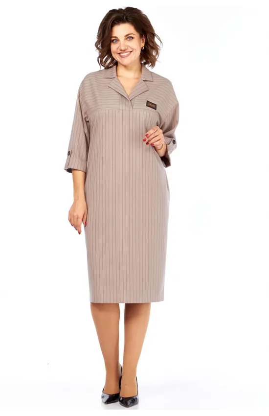 Платье Милора-Стиль 1395 песочный в полоску