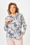 Кофта Swallow 883 дымчато-синий/принт «бежево- молочные абстрактные цветы» Кофта Swallow 883 дымчато-синий/принт «бежево- молочные абстрактные цветы»