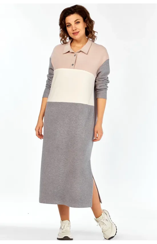 Платье Bagira 1075 серый+пудра+молоко