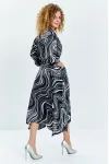 Платье Euromoda 633 черный белый + принт (волна)