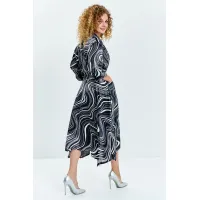 Платье Euromoda 633 черный белый + принт (волна)