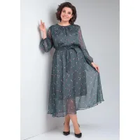 Платье Your Size 2219/170 Темно-зеленый в цветочный принт