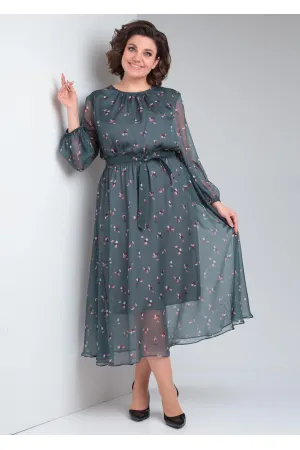 Платье Your Size 2219/170 Темно-зеленый в цветочный принт