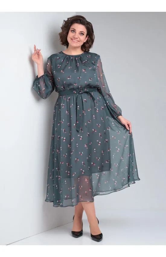 Платье Your Size 2219/170 Темно-зеленый в цветочный принт