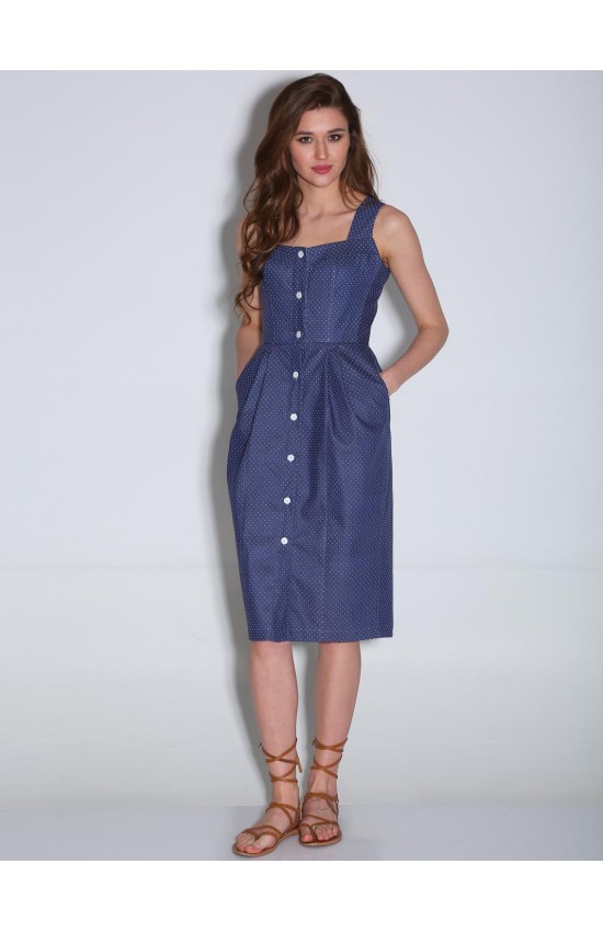 Платье Your Size 2084/170 Синий в мелкий горох