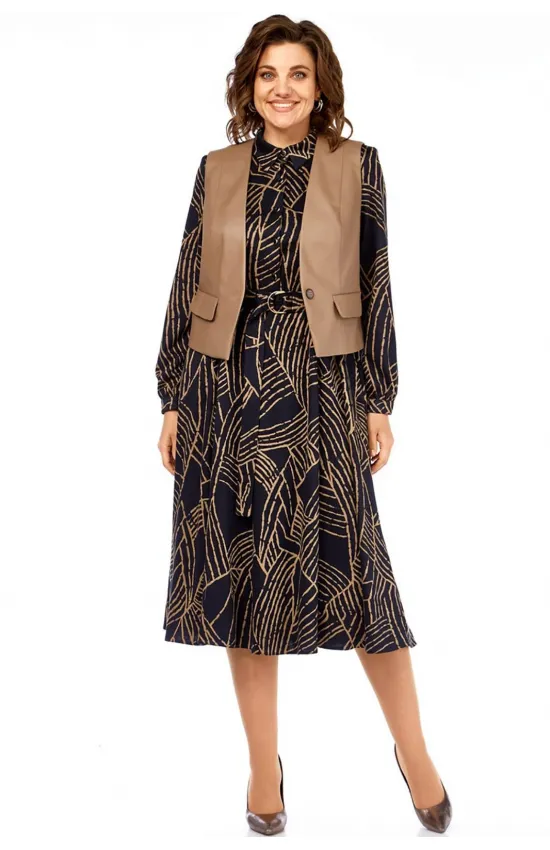 Костюм Милора-стиль 1380/1 черный + капучино (листья)