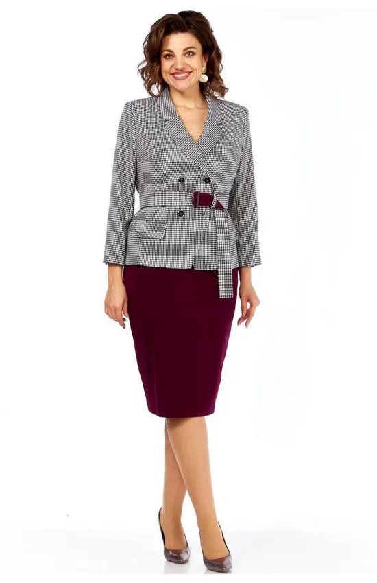 Костюм Милора-стиль 1146/1 гусь-ласка/ бордо