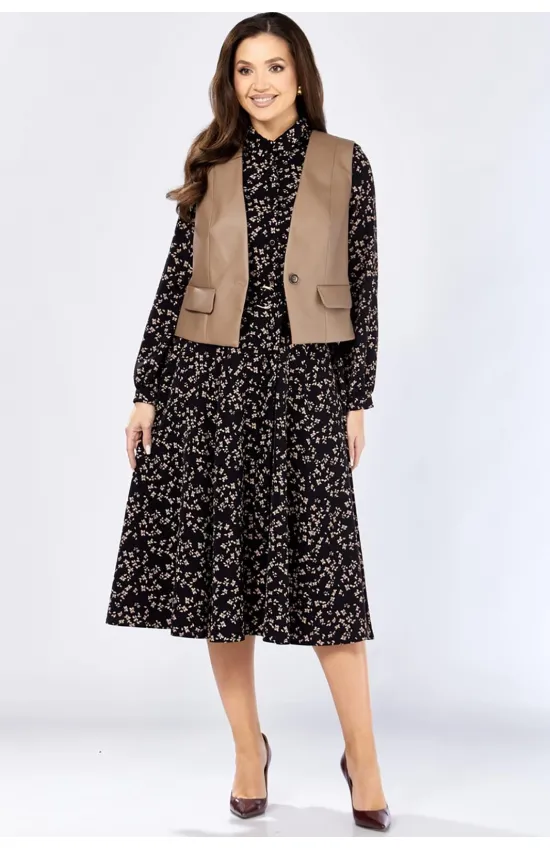 Костюм Милора-стиль 1380/1 черный + капучино (цветы)