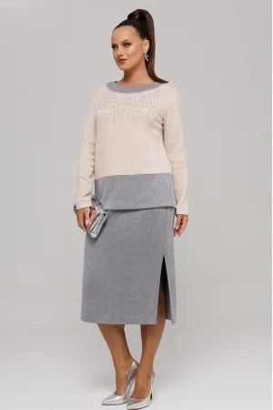 Костюм Галеан Cтиль 994 бежевый с серым