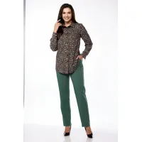 Костюм LUCKY FOX 1343 кофейная блузка + зеленые брюки