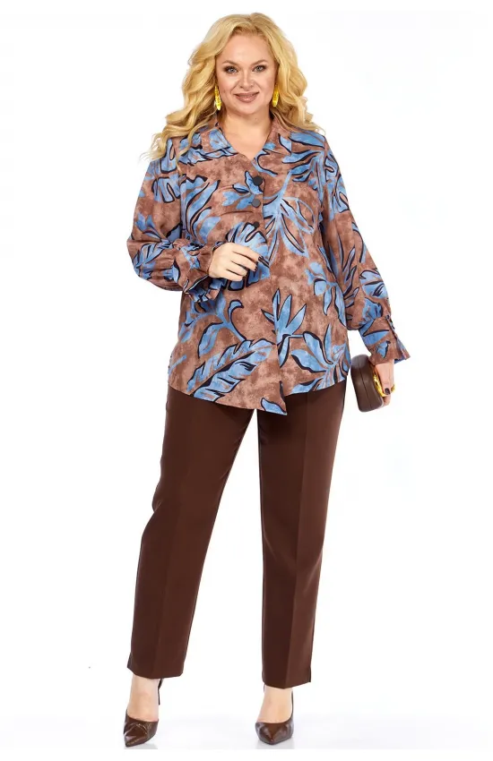 Костюм Элль-стиль 2398/2 коричневый, голубой принт.