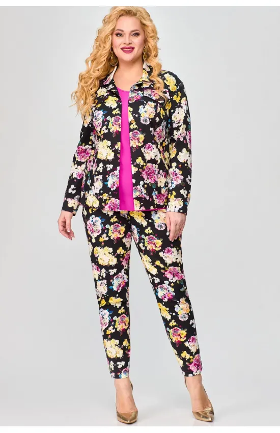 Костюм Svetlana Style 1883 черный+цветы+фуксия