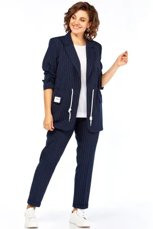 Костюм Ольга Стиль С958 темно-синий/ полоска