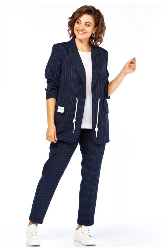 Костюм Ольга Стиль С958 темно-синий/ полоска