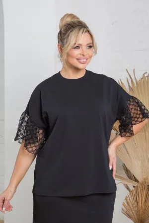 Чёрная футболка с отделкой из сетки МЛ-Р-352/1